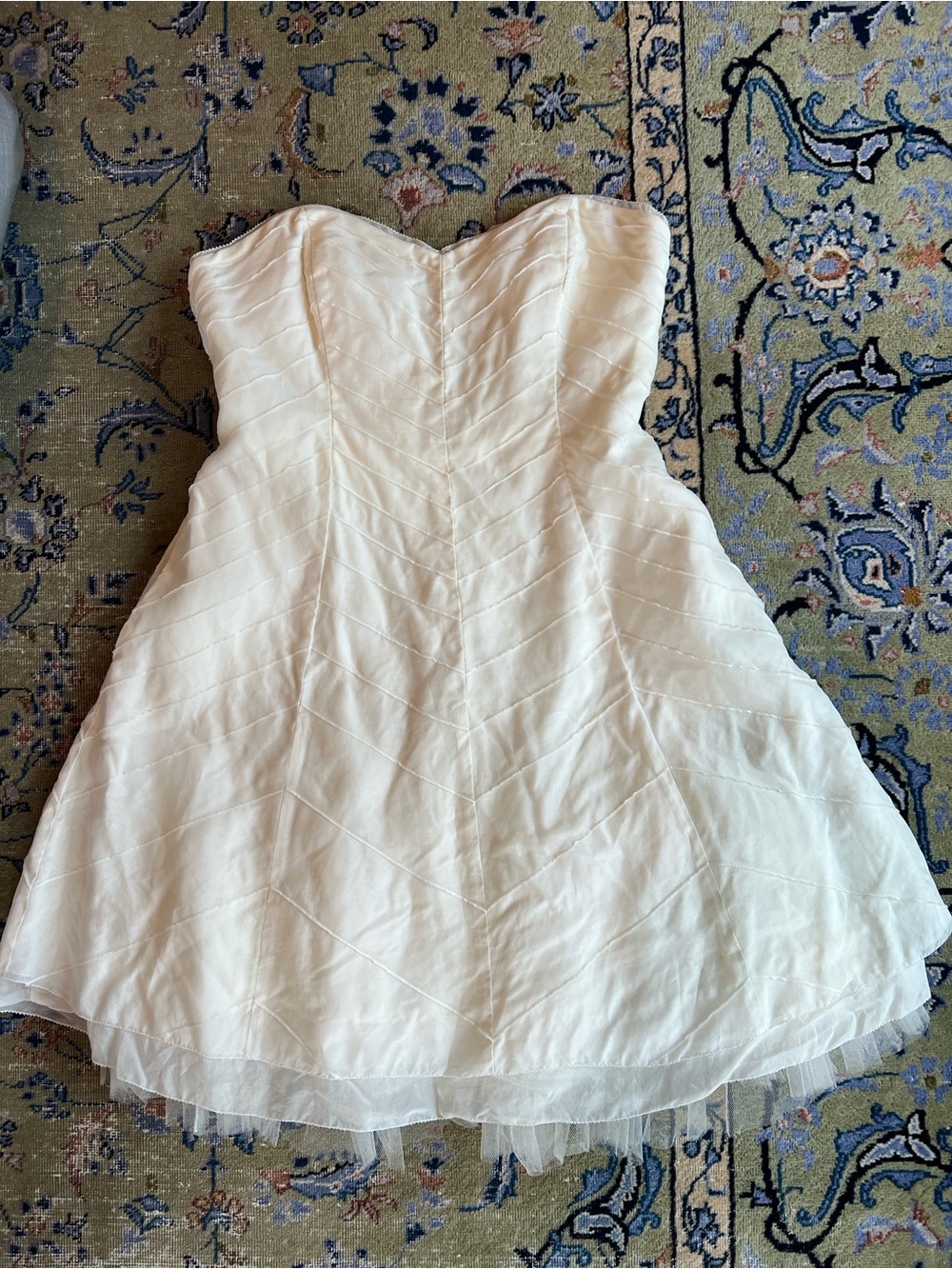 BHLDN Silk Bridal Mini Dress | Strapless Reception Dress w Tulle Hem - SZ 10 - Picture 8 of 13